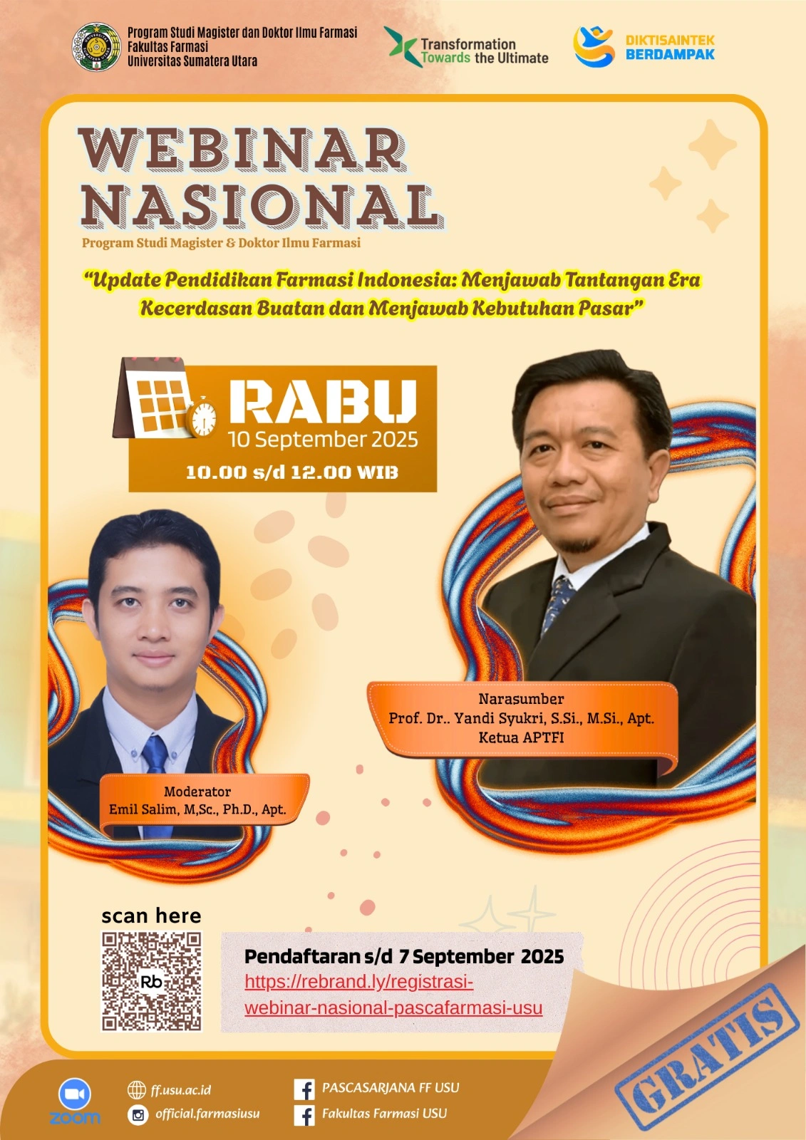 National Webinar “Update on Pharmacy Education in Indonesia: Addressing the Challenges of the Artificial Intelligence Era and Meeting Market Needs”